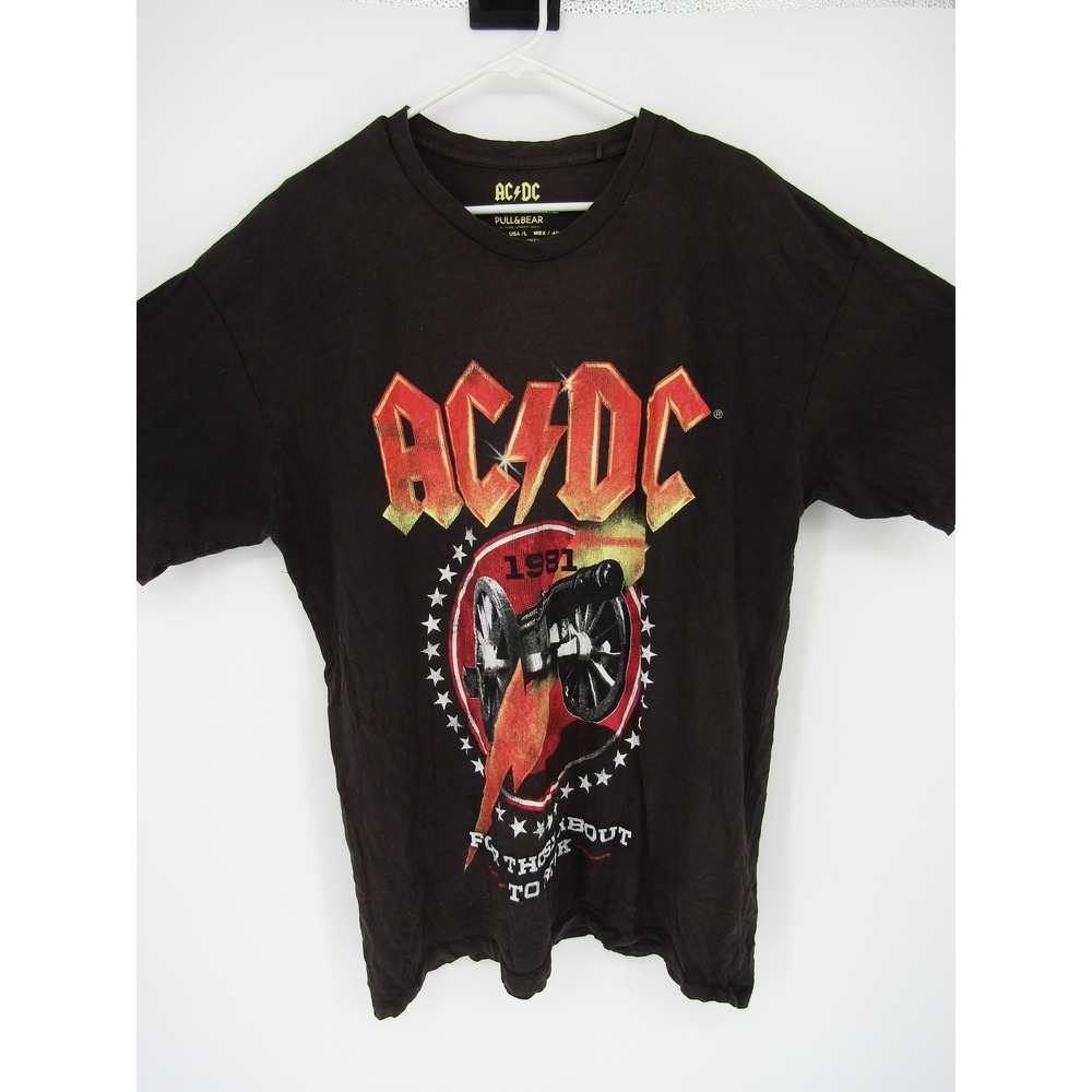 Pull&Bear AC/DC Graphic T-Shirt Mens L Black For Those About To Rock 1981 Cannon